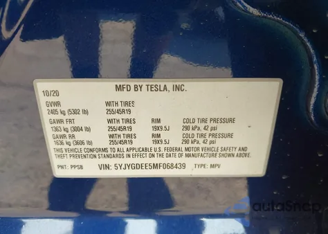 2021 Tesla Model Y Long Range Dual Motor All-Wheel Drive from USA, damaged, VIN 5YJYGDEE5MF068439